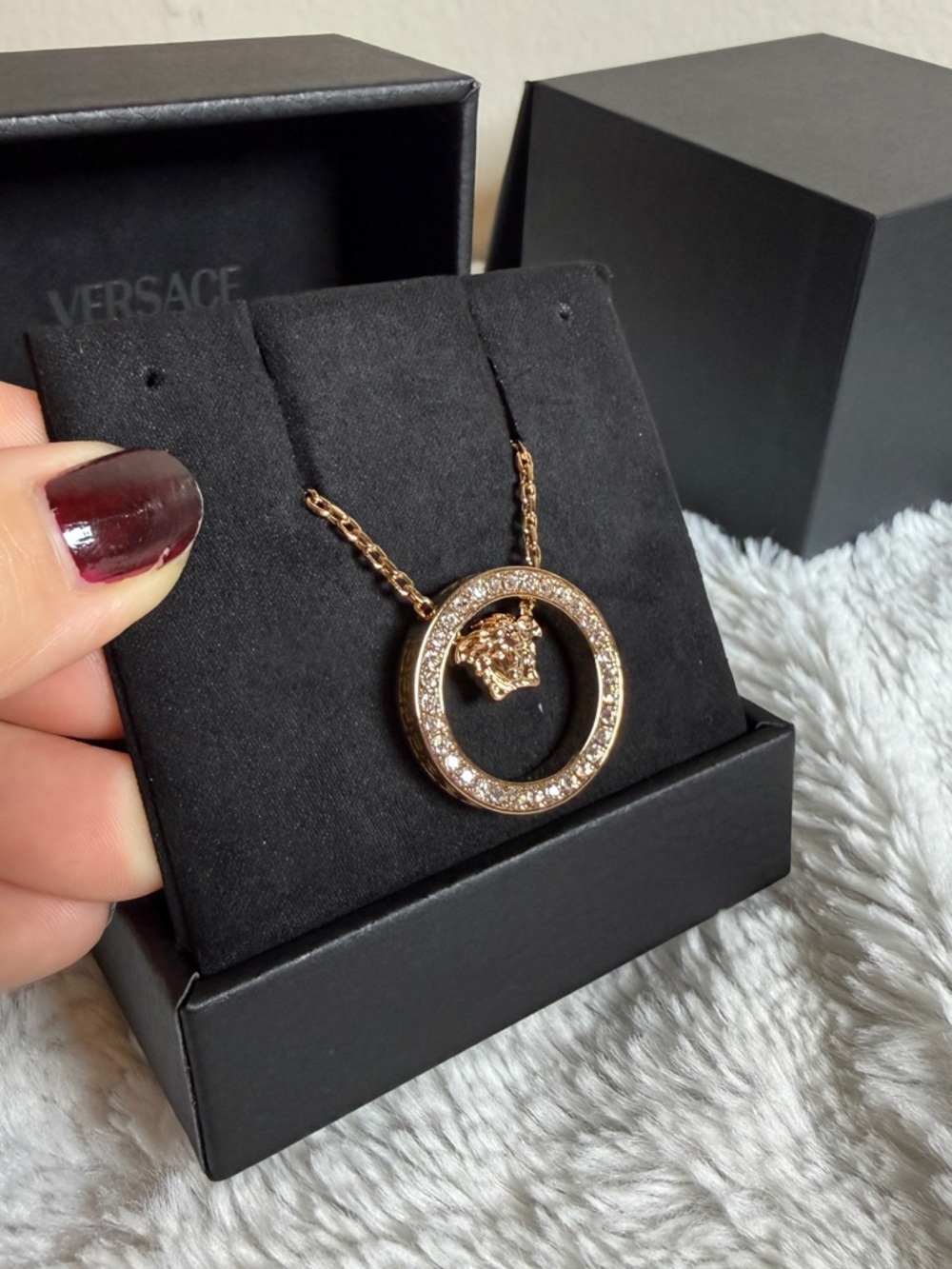 Versace bronze Gold Crystal-Embellished Medusa Circle Necklace - Picture 2 of 5
